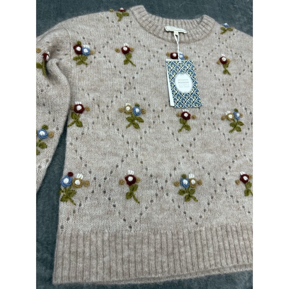 NWT Sezane x Antoinette Poisson Guillaume 3D Floral Kid Mohair Wool Sweater S - Picture 4 of 8